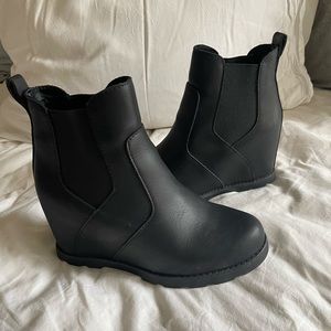 Black wedge booties